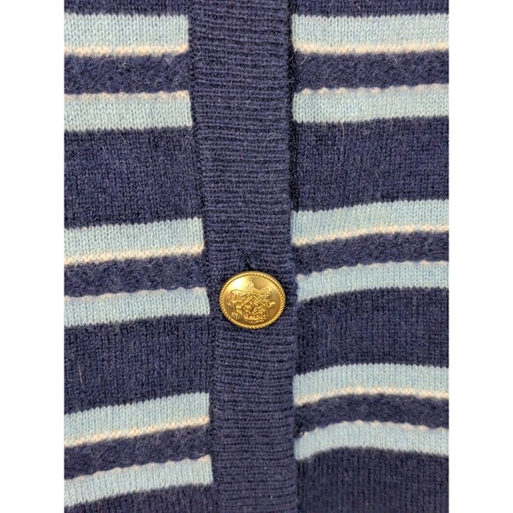 J.Crew Cashmere Short Sleeve Cardigan in Blue Stripes Gold Buttons Nautical XL - Picture 8 of 13
